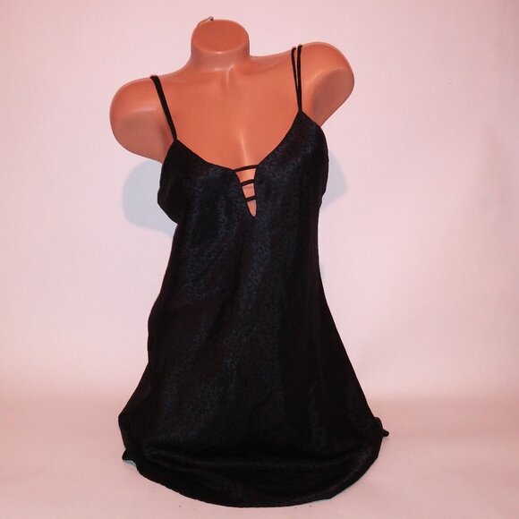Edgemont Lingerie Chemise Slip Medium Black Leopard Sleeveless Sleepwear Preowne - Picture 1 of 11